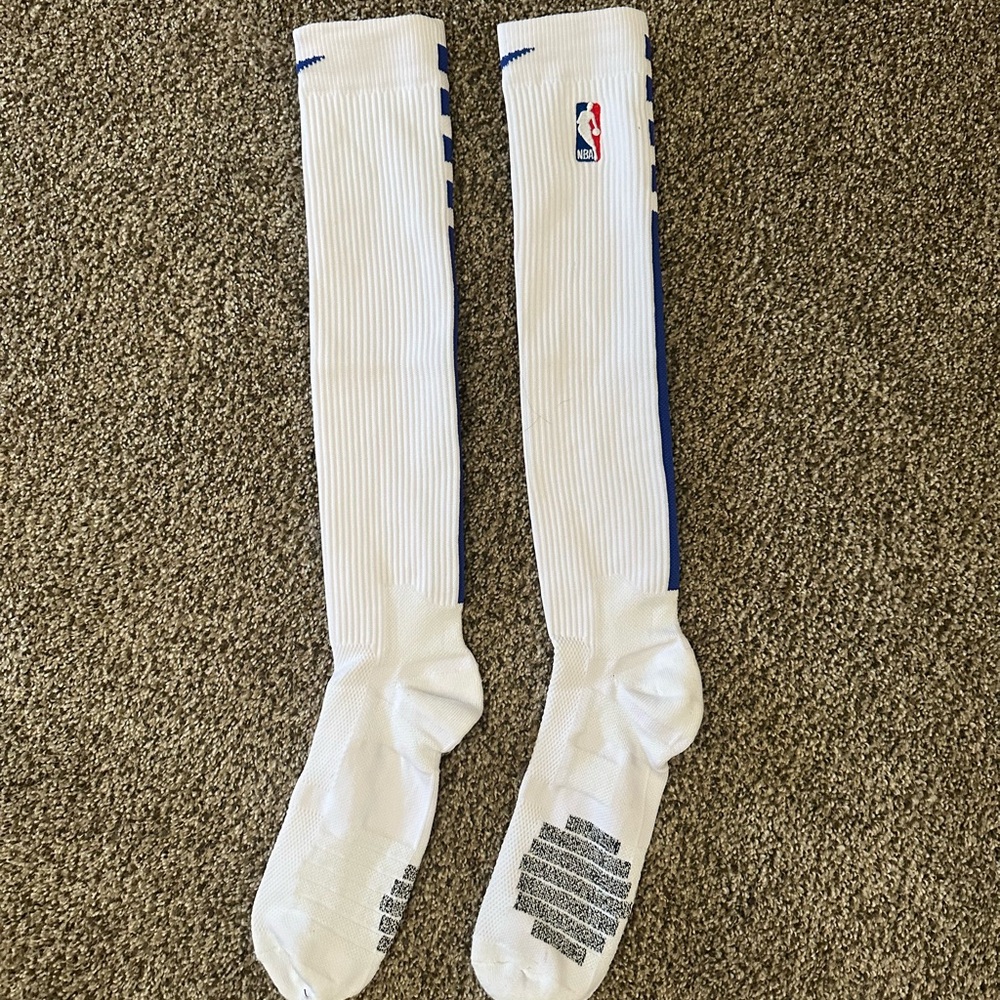 NBA White and Blue Nike Elite Knee High Long Socks